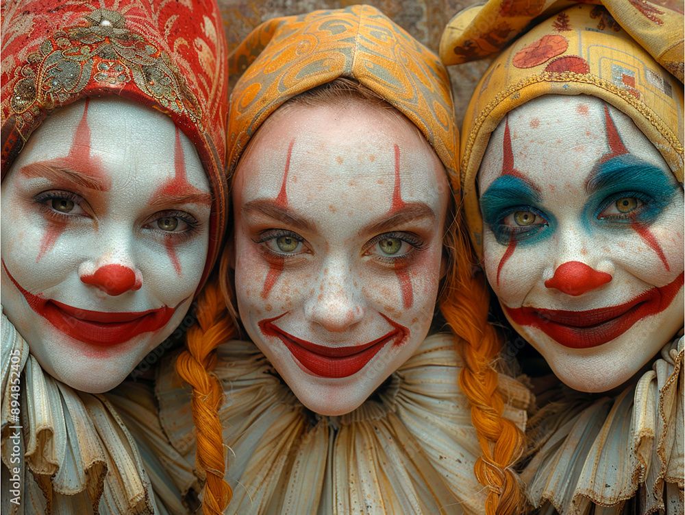 Obraz premium Beautiful clown girls at the Clown Day party