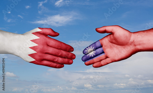 Taiwan and Bahrain country handshaking with flags, consensus concept international co-operation illustration