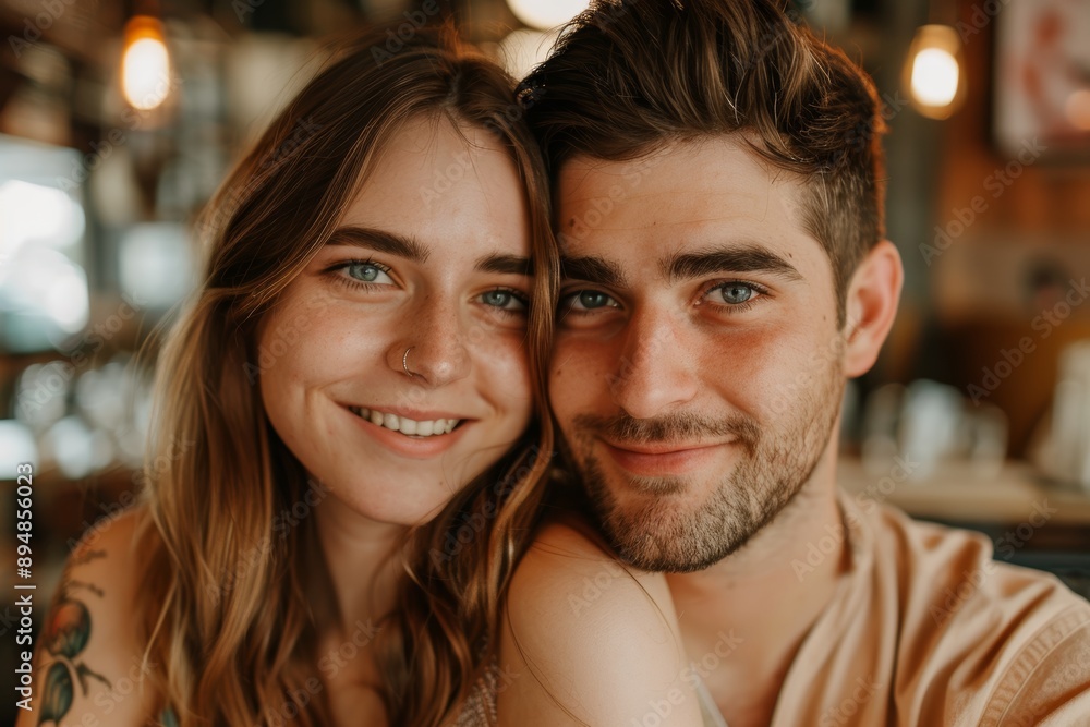 Portrait of a happy couple in their 20s looking at the camera Portrait of a happy couple in their 20s looking at the camera