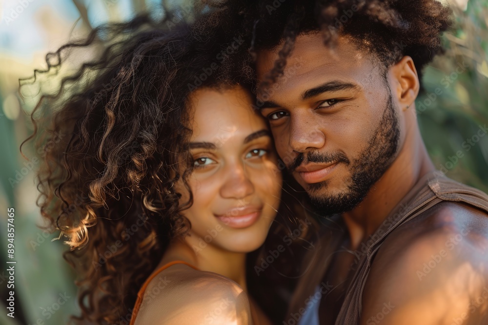 Portrait of a joyful mixed race couple in their 20s looking at the camera Portrait of a joyful mixed race couple in their 20s looking at the camera