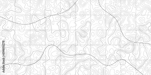 Abstract military topographic map background. Geographic pattern or landscape with grid. Mountain terrain or path. Cartography relief. Vector illustration.