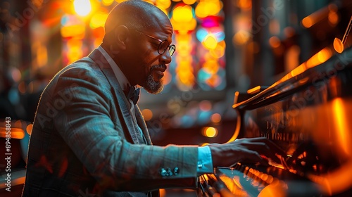 A professional musician playing a piano, 