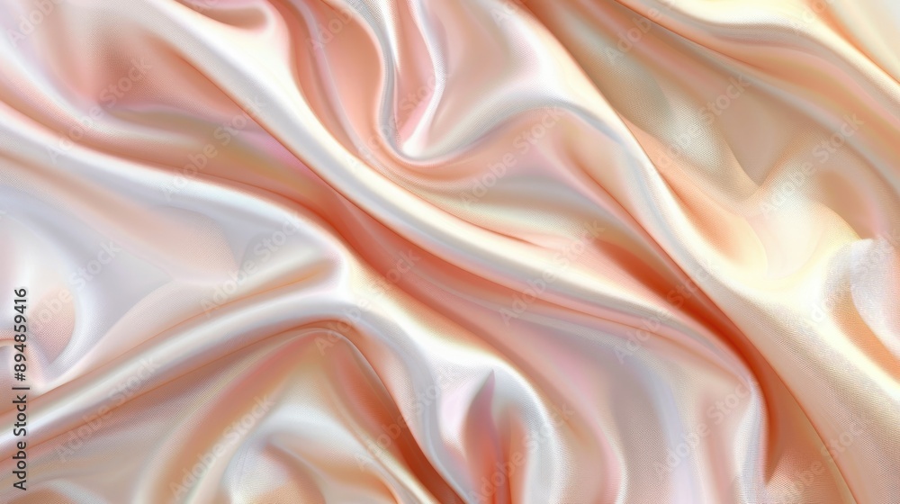 Tender peach beige silk satin fabric with color gradient and gentle fold. Tender peach beige silk satin fabric with color gradient and gentle fold.