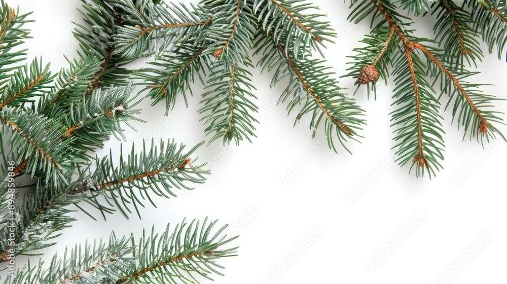 Pine branches on white for Christmas card template Pine branches on white for Christmas card template