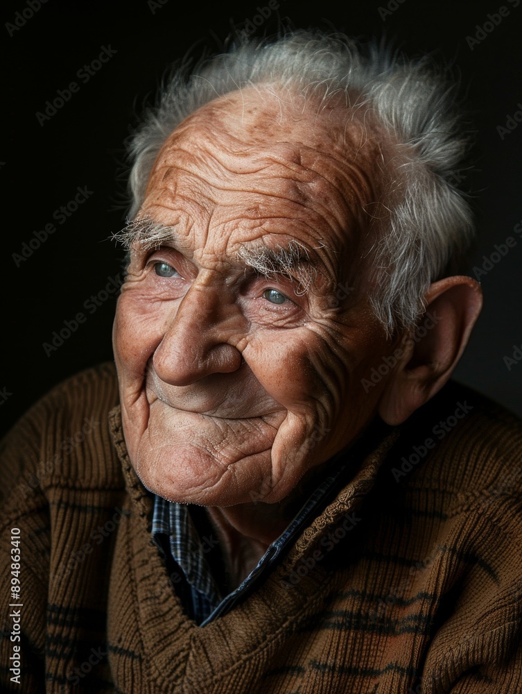 Obraz premium Wise Elderly Man With a Warm Smile, Portrait of Experience and Wisdom.