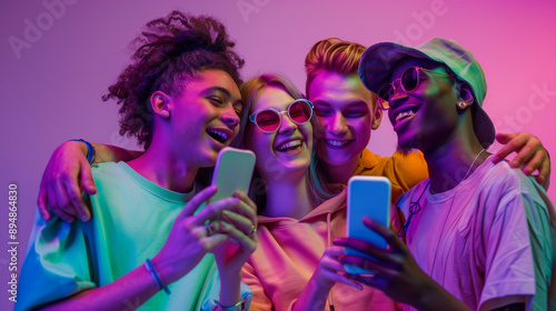 Connected Gen-Z generation Group with Phones