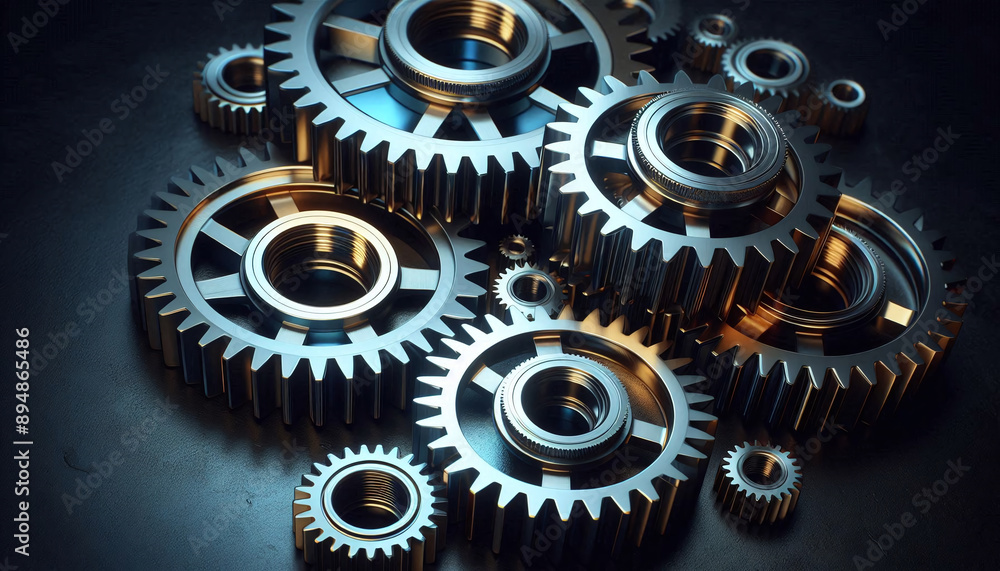 Shiny gears of cold steel colors on dark background Shiny gears of cold steel colors on dark background