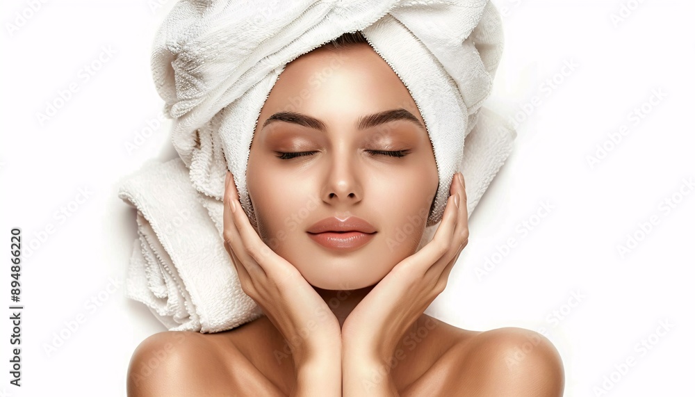 A young woman with glowing skin finds tranquility in the peaceful ambiance of a spa, embodying the essence of relaxation A young woman with glowing skin finds tranquility in the peaceful ambiance of a spa, embodying the essence of relaxation