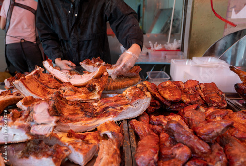 Delicious roasted pork in the shop