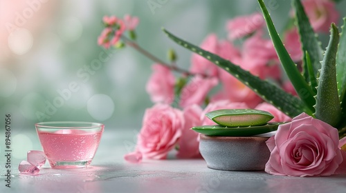 Wallpaper Mural Aloe vera gel, rose water, vitamin E, face mask ingredients, still life, skin care Torontodigital.ca
