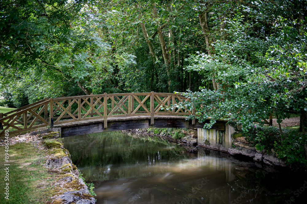 Petit pont de bois noyé dans la verdure Petit pont de bois noyé dans la verdure