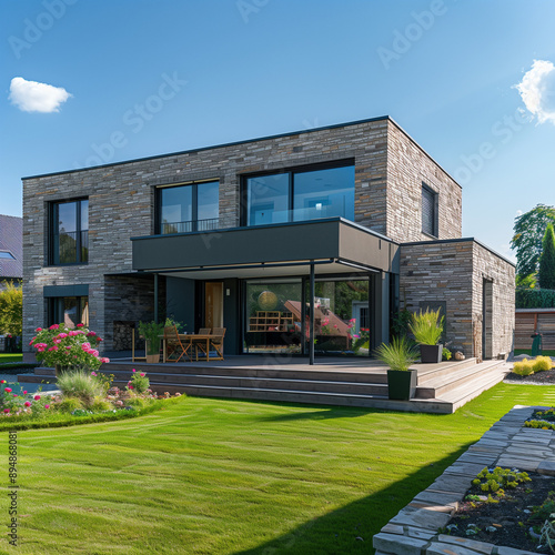 Modern House with Stone and Glass