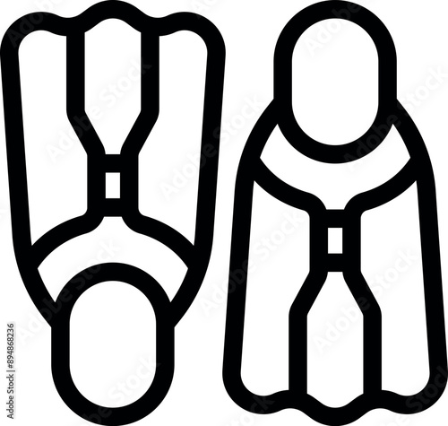 Black and white icon of a pair of diving fins for swimming underwater