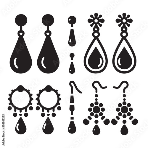 set of earrings icon illustration on a white backgraound.eps 10.
