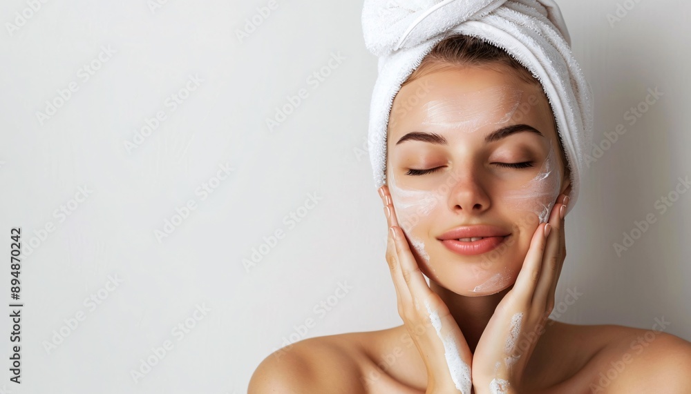 A young woman with glowing skin finds tranquility in the peaceful ambiance of a spa, embodying the essence of relaxation A young woman with glowing skin finds tranquility in the peaceful ambiance of a spa, embodying the essence of relaxation