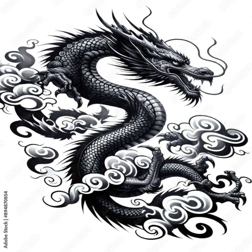 Chinese dragon tattoo design illustration Chinese dragon tattoo design illustration