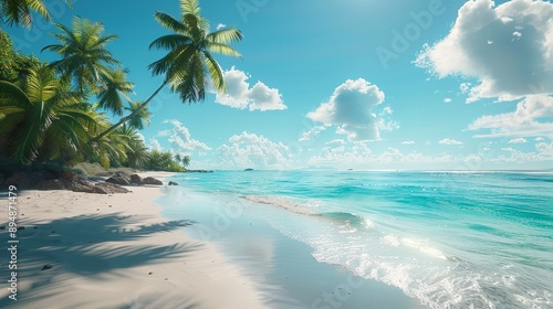 Wallpaper Mural Pristine Tropical Beach With Palm Trees and Clear Water on a Sunny Day Torontodigital.ca