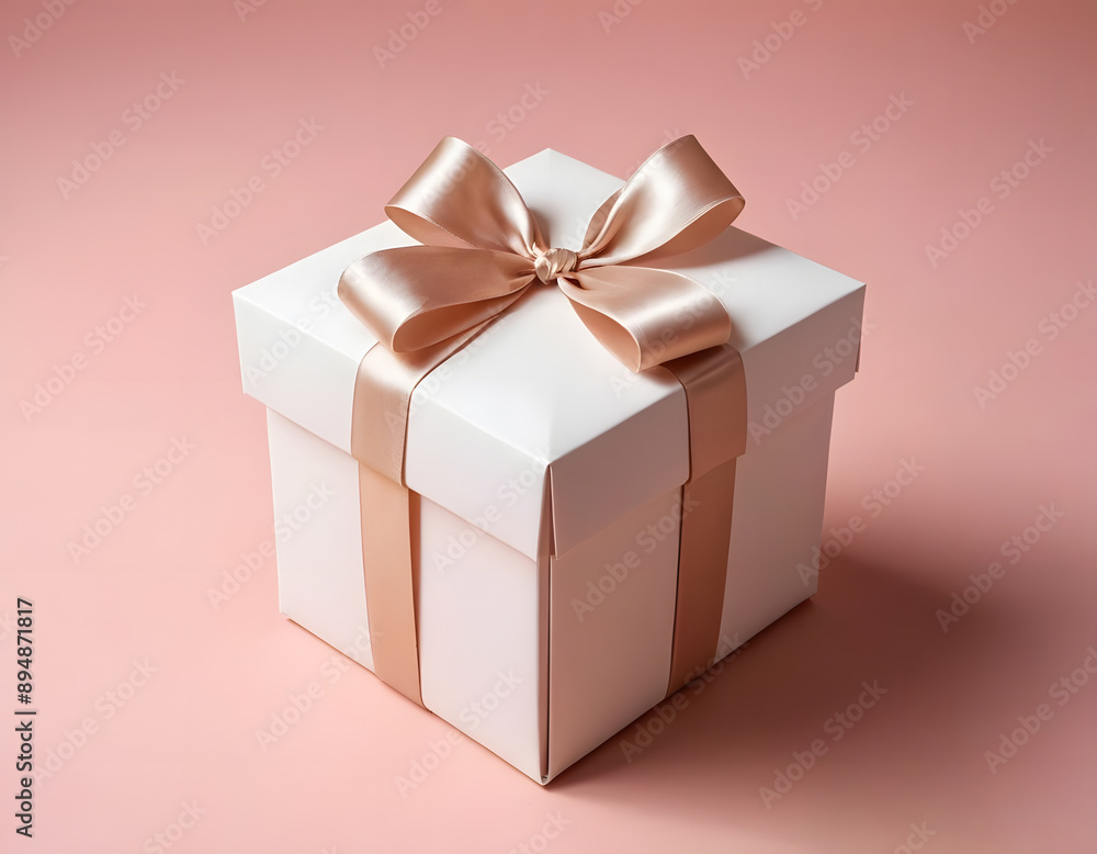 white folding gift box, elegantly displayed on a soft, pastel-colored background white folding gift box, elegantly displayed on a soft, pastel-colored background