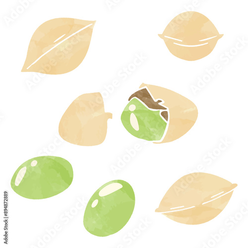 銀杏の実のデコレーション素材セット、水彩