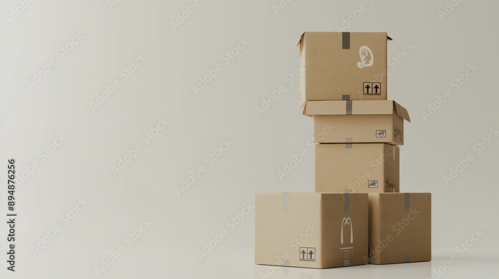 Stacked eco-friendly parcel boxes, isolated against a white backdrop. Stacked eco-friendly parcel boxes, isolated against a white backdrop.