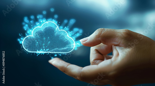 Hand pressing a cloud computing icon copy space. Generative  AI