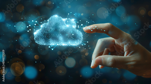 Hand pressing a cloud computing icon copy space. Generative  AI