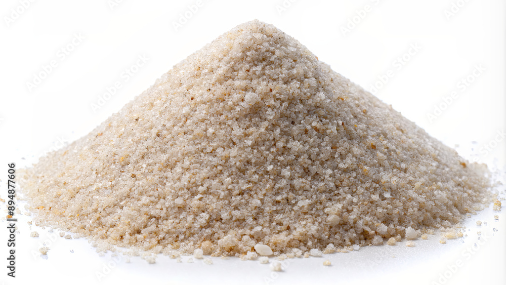 A small pile of fine white sand is isolated on a white background A small pile of fine white sand is isolated on a white background