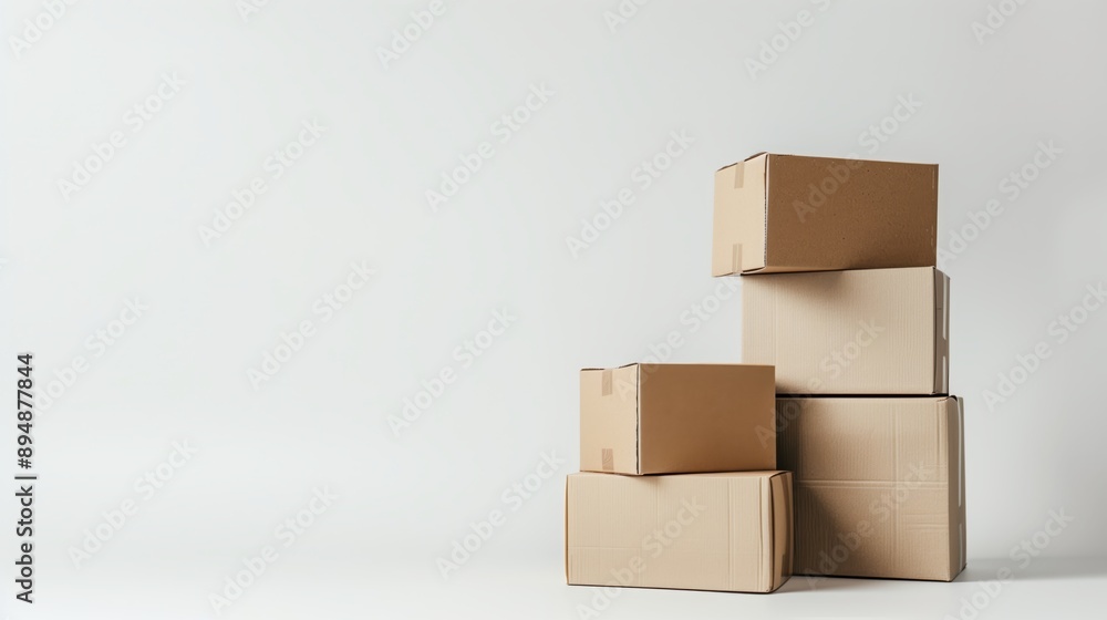 Obraz premium Stacked reusable parcel boxes, isolated against a white backdrop.