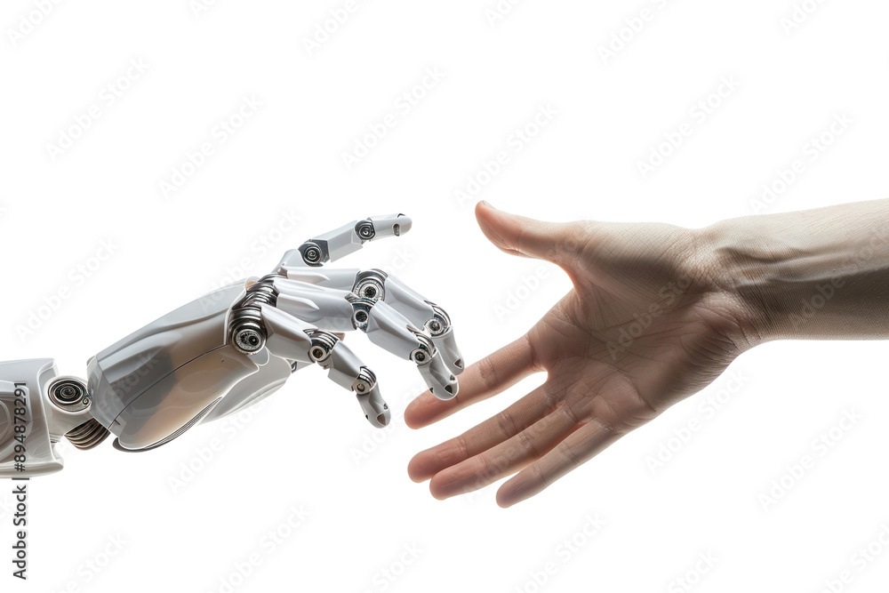 PNG Human and robot hands connecting PNG Human and robot hands connecting