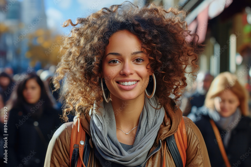 Portrait of beautiful smiling casual afro young woman with curly black hair outdoors Portrait of beautiful smiling casual afro young woman with curly black hair outdoors