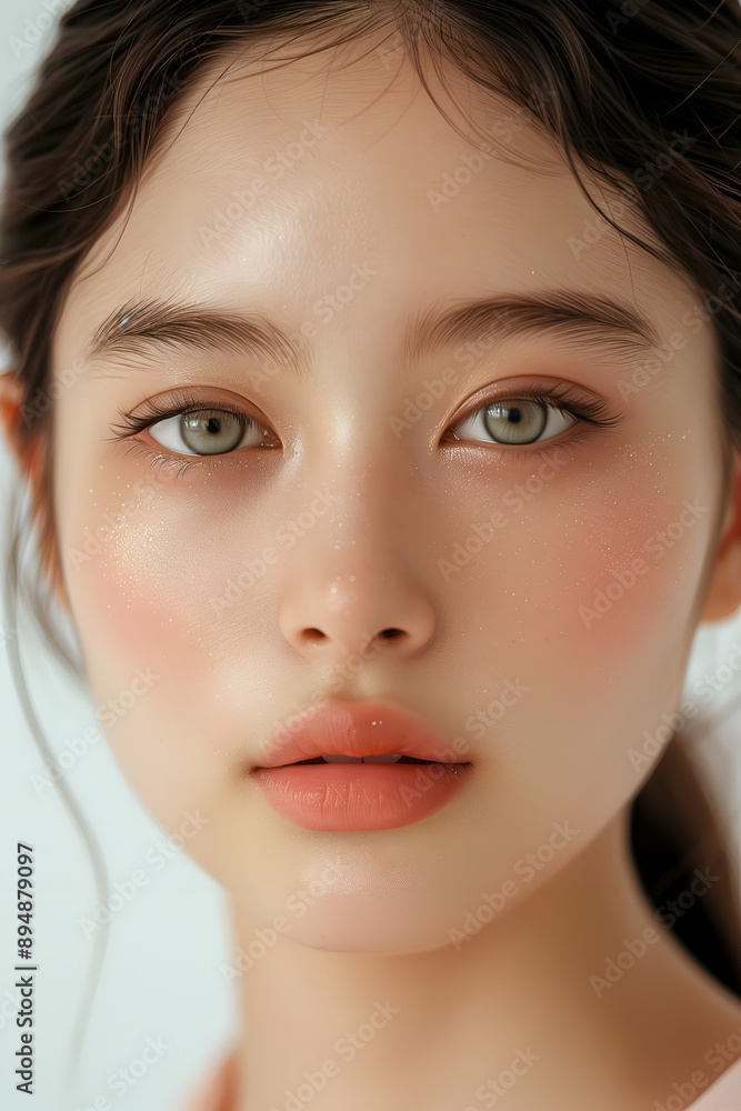 Elegant Close-up Portrait of a Beautiful Woman with Natural Makeup and Clear Eyes Elegant Close-up Portrait of a Beautiful Woman with Natural Makeup and Clear Eyes