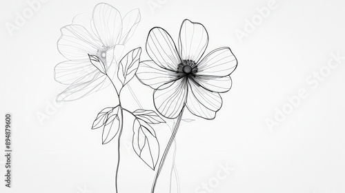 Wallpaper Mural Flower outline drawing on a white background.  Torontodigital.ca