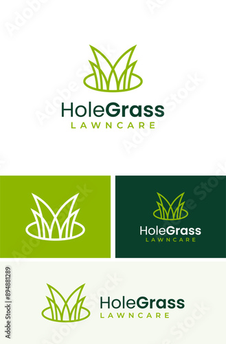 Creative Hole Grass Landscape Lawn Care Logo Design Branding Template