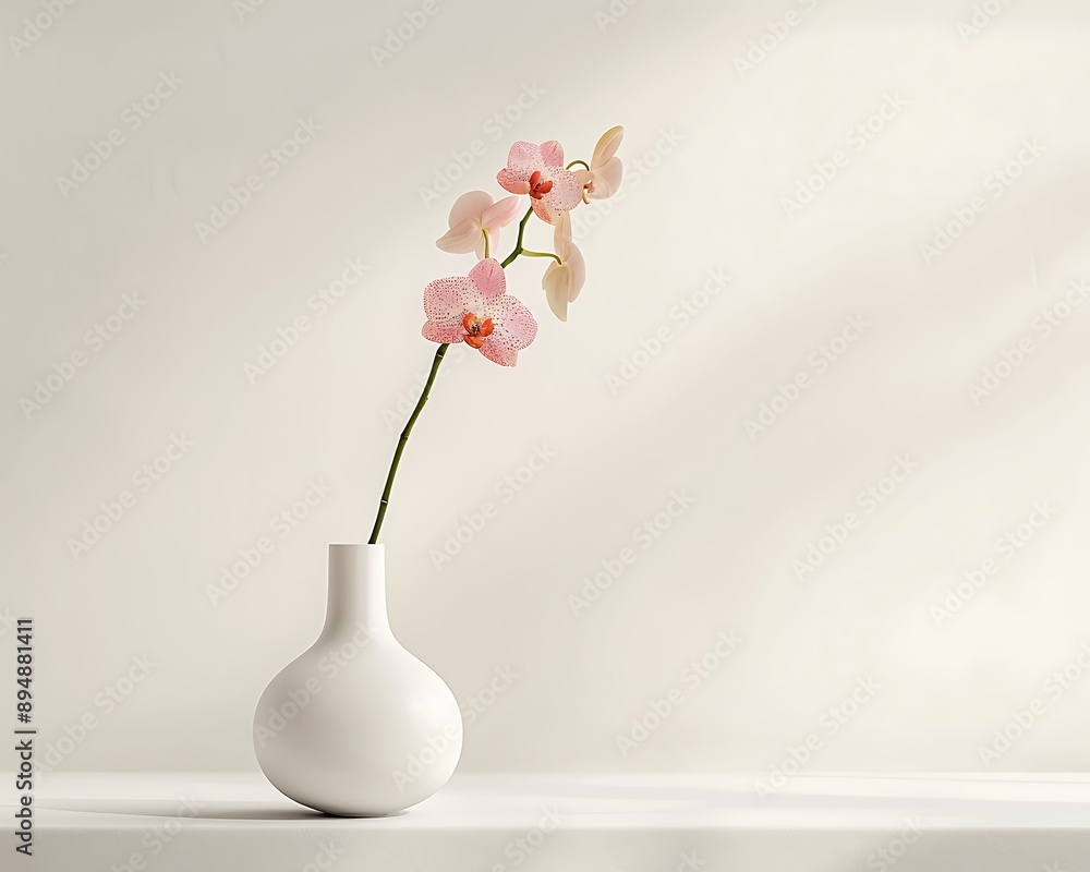 Melegant orchid stem placed on a white surface The vase's simple design and the delicate beauty of the orchid create a harmonious look against the clean backdrop Melegant orchid stem placed on a white surface The vase's simple design and the delicate beauty of the orchid create a harmonious look against the clean backdrop