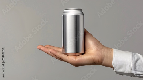 Hand holding an unlabeled beer can. photo