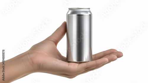 Hand holding an unlabeled beer can. photo