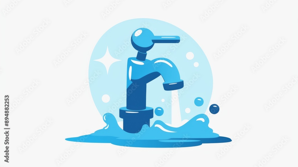 Water Tap Icon, Simple Flat Design Vector Illustration with White Background for Environment Protection and Saving Water