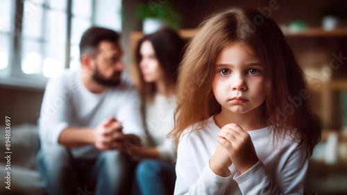 Wallpaper Mural Portrait of a sad child, in the background there is a conflict between father and mother Torontodigital.ca