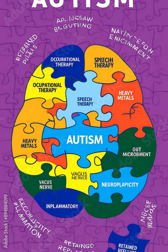 a colourful jigsaw puzzle for autism in Brain shape