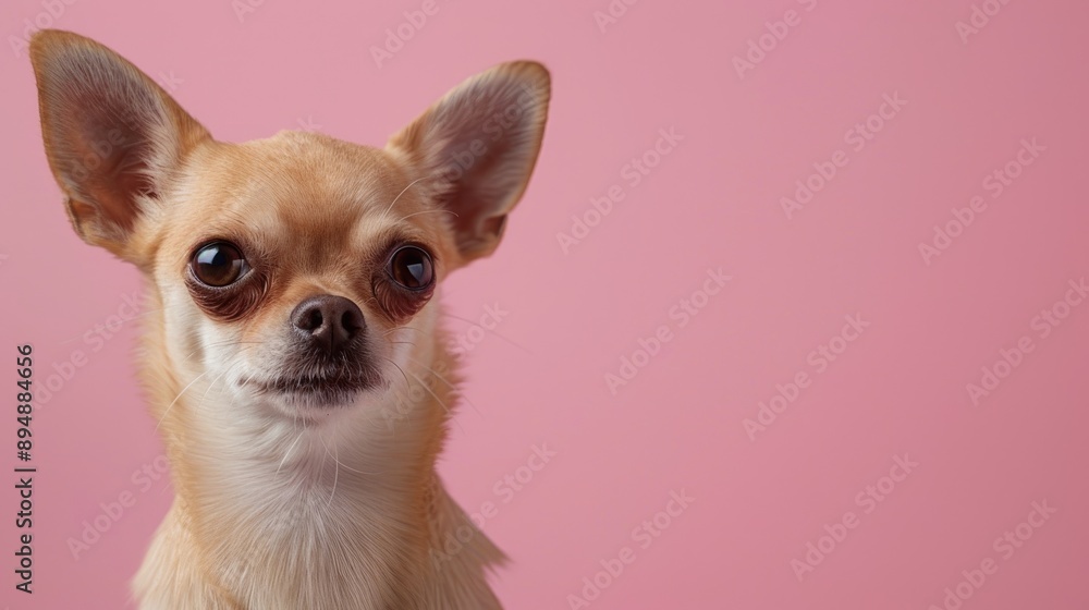 Chihuahua dog on pink backdrop for veterinary store promotion Chihuahua dog on pink backdrop for veterinary store promotion