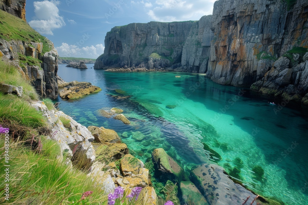 Secluded Cove with Crystal Clear Water and Rocky Cliffs Secluded Cove with Crystal Clear Water and Rocky Cliffs