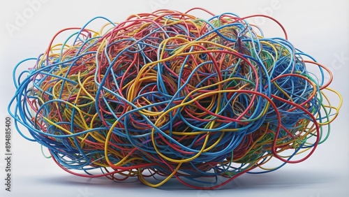 A chaotic tangle representing the complex essence of stress , anxiety, pressure, tension, overwhelmed