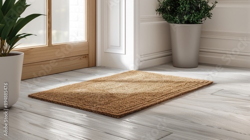Light-colored interior photo of coir doormat mock-up