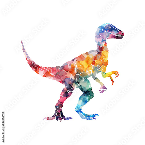 abstract color silhouette of velociraptor vector illustration in watercolor style