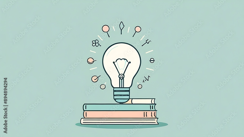 Light bulb with filament and radiating lines on a light blue background, suitable for concepts of inspiration, innovation, and creativity. Light bulb with filament and radiating lines on a light blue background, suitable for concepts of inspiration, innovation, and creativity.