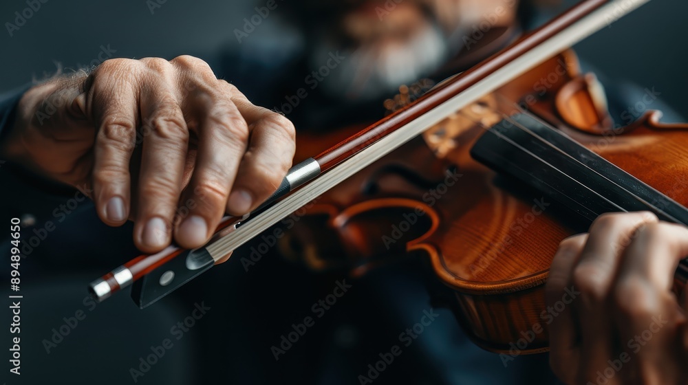 An experienced mid-aged violinist shows exceptional skill while playing the violin, beautifully handling the bow and strings during a captivating performance under focused lighting. An experienced mid-aged violinist shows exceptional skill while playing the violin, beautifully handling the bow and strings during a captivating performance under focused lighting.