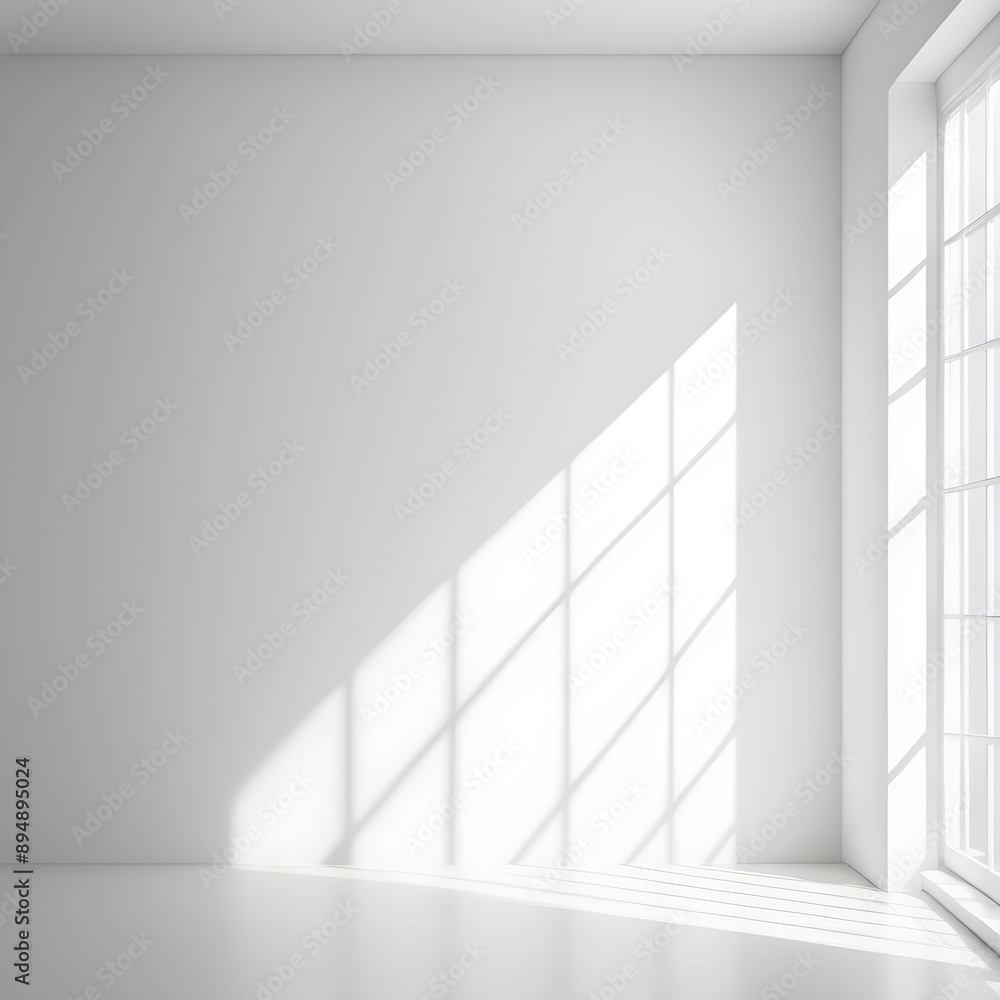 Fototapeta premium White empty room with window and sunlight. 