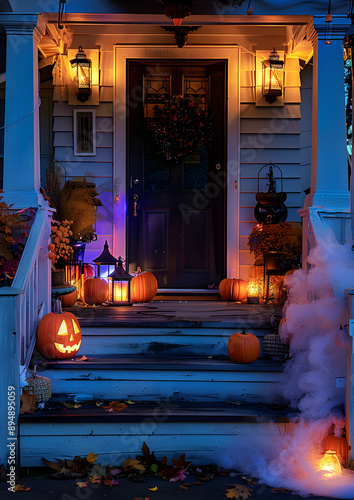 front porch halloween decor after dark photo