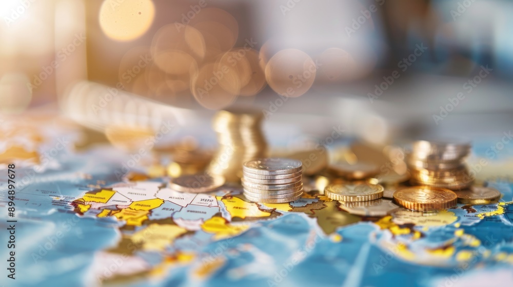 Exchange rate cost implications on national economies selective focus, economic planning, dynamic, composite, global map backdrop Exchange rate cost implications on national economies selective focus, economic planning, dynamic, composite, global map backdrop