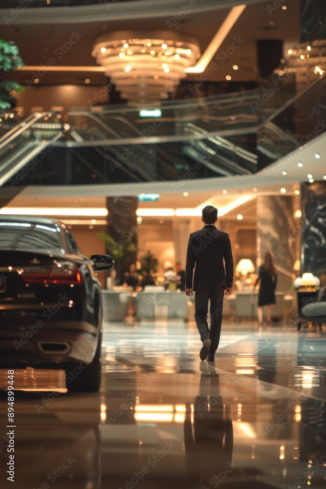 Executive Arrival at Luxury Hotel Lobby Featuring Warm Welcome and Professional Service Executive Arrival at Luxury Hotel Lobby Featuring Warm Welcome and Professional Service